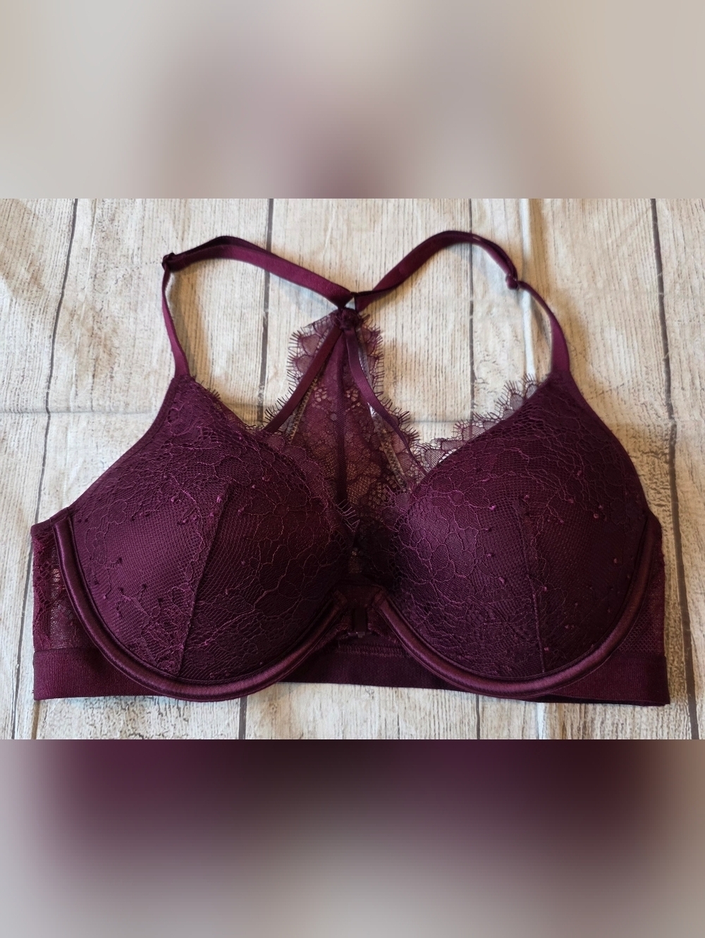 Victoria's Secret Size 34C Very Sexy Plunge Front Close Racerback Lace Burgundy